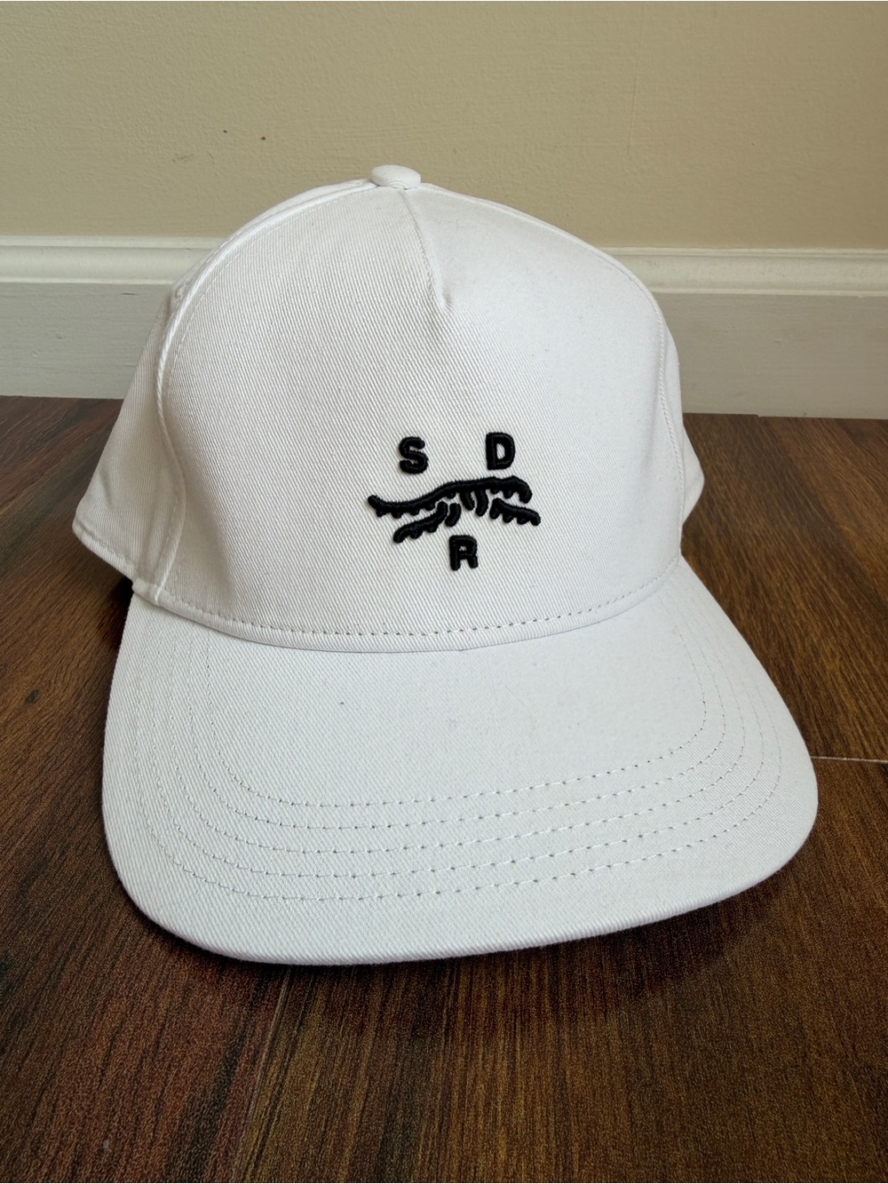 Sun Day Red White Adjustable Snap Back Hat White with Black Embroidery